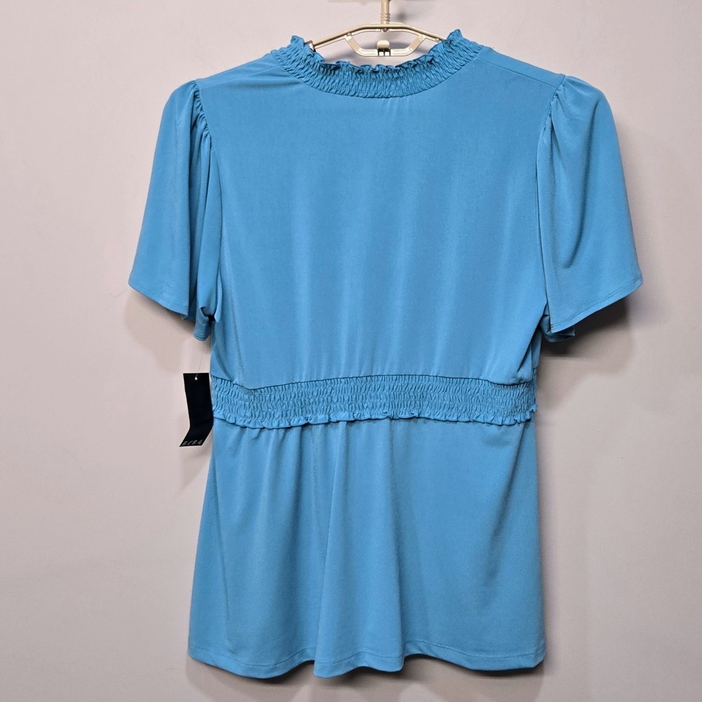 BCBG Paris Babydoll Shirt Top Women XL Blue Ruffle Empire Waist Ruffle Retro Y2K - Picture 2 of 9